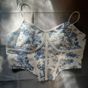 SHEIN Blue and Cream Crop Top